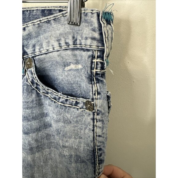 True Religion Men 30X33 Slim Blue Stitch Denim Jeans Stone Wash Distressed - Picture 5 of 9